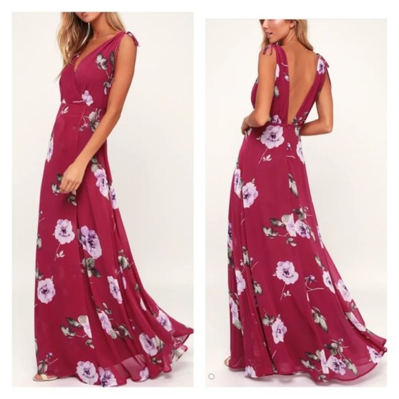 Lulu's Dresses & Skirts - Lulus Romantic Possibilities Magenta Floral Print Maxi Dress